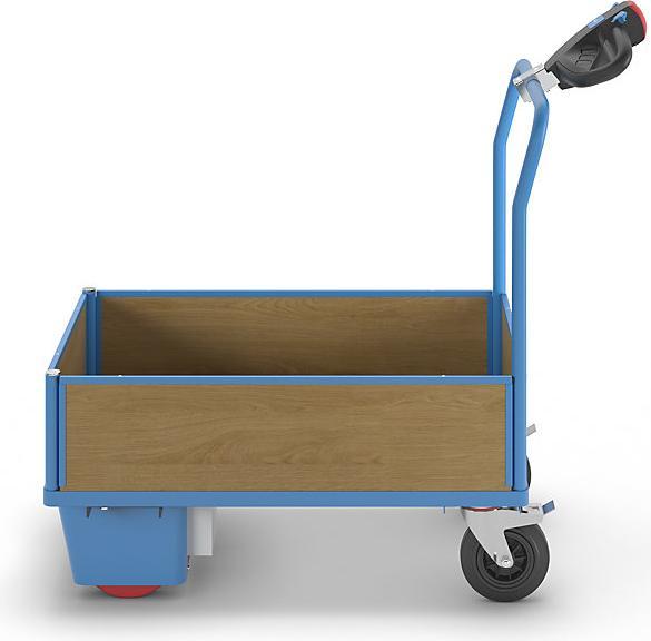 Actual product image eurokraft pro Platform truck with electric drive, 4 half height MDF panels, LxWxH 1370 x 700 x (500 kg)