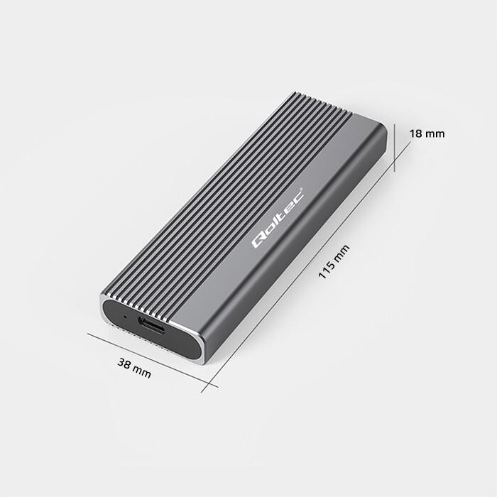 Image du produit Qoltec 52267 Boîtier | Disque SSD M.2 | SATA | NGFF| USB-C | Super vitesse | 2 TB | Gris (M.2)