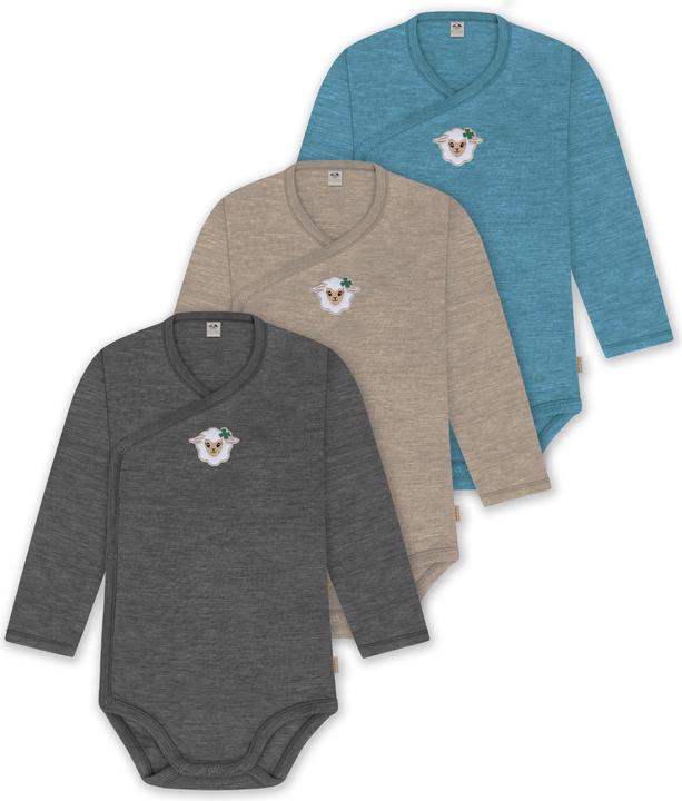 Actual product image Normani Set of 3 baby body wrap long sleeve toddler bodysuit made from merino wool - 9357 (62)