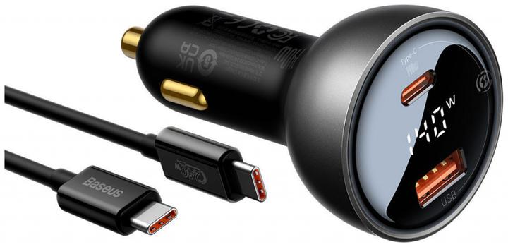 Produktbild Baseus Digital Display fast car charger USB-A / USB-C PD3.1 140W black + USB-C cable Superior