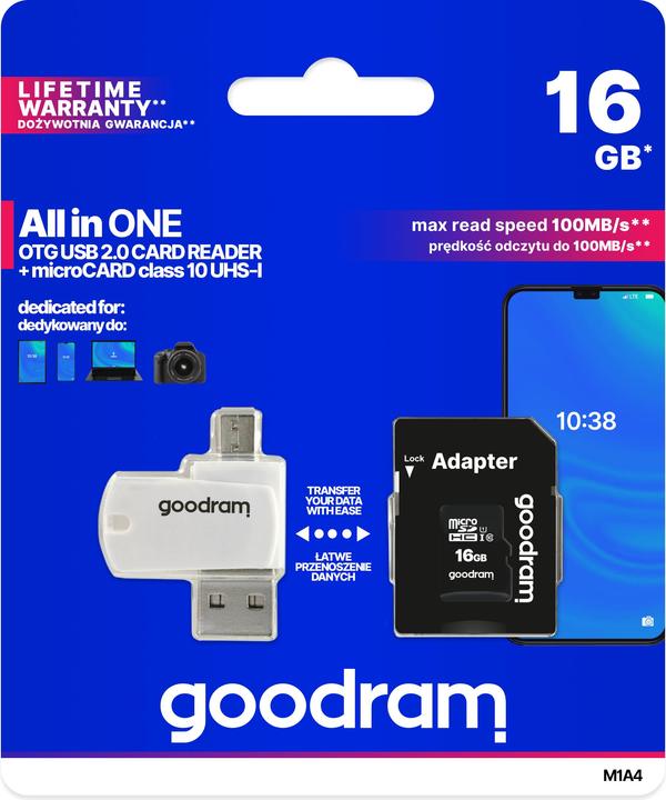 Actual product image Goodram M1A4-0160R12 memory card 16 GB MicroSDHC Class 10 UHS-I - High Capacity SD (Micr (16 GB, microSDHC, U1, UHS-I)