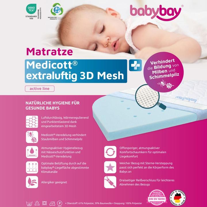 Produktbild Babybay Babymatratzen & Kindermatratzen Matratze Medicott extraluftig 3D Mesh für Beistellbett