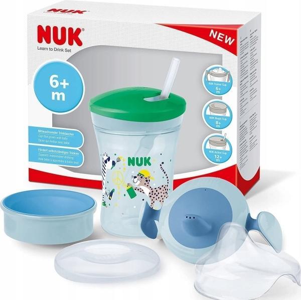 Image du produit NUK Kit biberon 230 ml avec différents embouts, 6 mois et +, vert & bleu