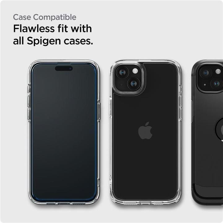 Actual product image Spigen TEMPERED GLASS ALM GLASS FC 2-PACK IPHONE 15 PLUS BLACK (2 Piece, Apple iPhone 15 Plus)