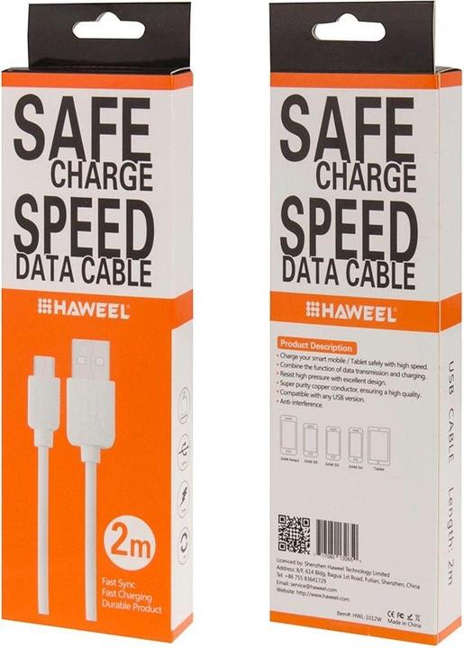 Produktbild Haweel Ladekabel Samsung Länge: 2m mit micro USB Anschluss, Weiss (2 m, USB 3.0)