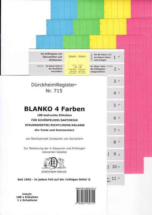 Produktbild DürckheimRegister® BLANKO-FARBE Beschreibbar für Gesetzestexte mit Stichworten