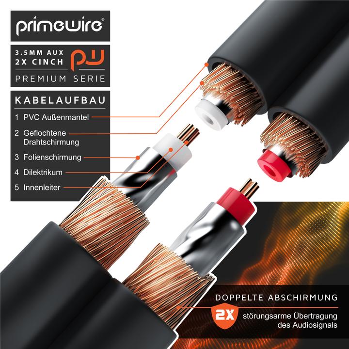 Produktbild Primewire Audio Kabel / 3,5mm Klinke zu 2x Cinch (3 m, 3.5mm Klinke (AUX), Cinch)