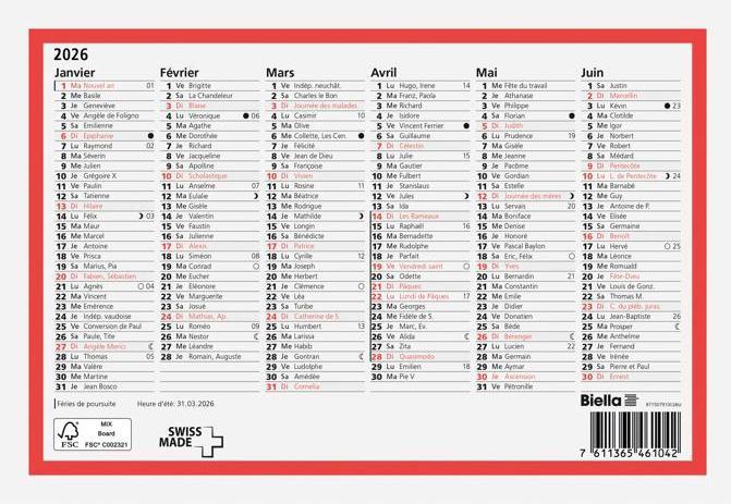 Actual product image Biella Blackboard calendar (A5, No binding, French)