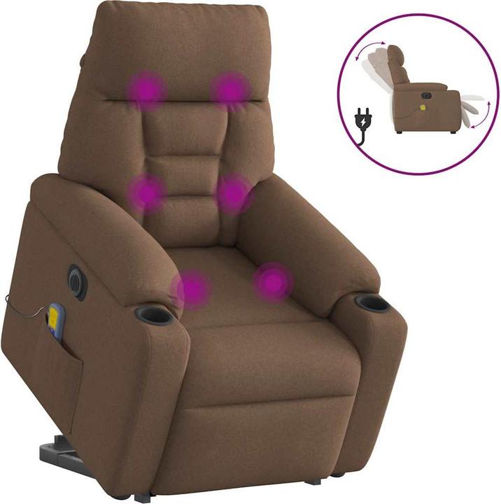 VidaXL Elektrischer Massagesessel mit Aufstehhilfe Braun Stoff