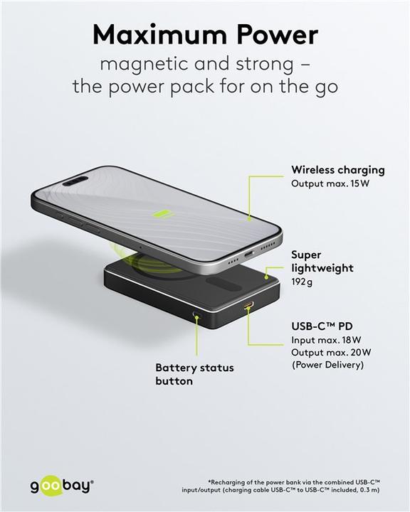 Produktbild Goobay Magnetische Wireless Powerbank 10.000 mAh (10000 mAh, 20 W)