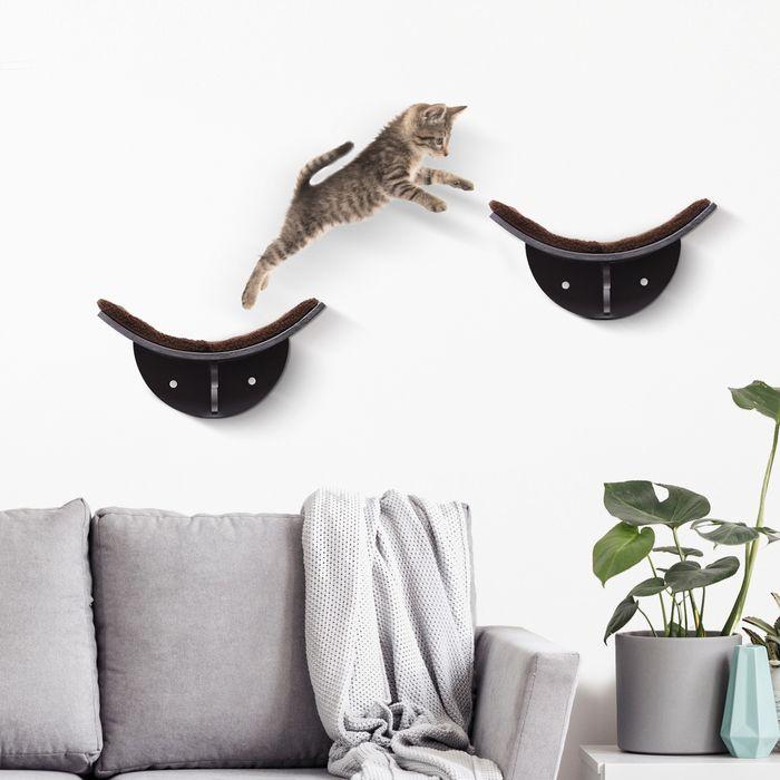 Produktbild Swisshandel24 Katzen Katzenbett Katzenregal Katzenliege Wandliege Wandmontage Plüschauflage MDF Braun 41 x 28 x 21 (Katze)