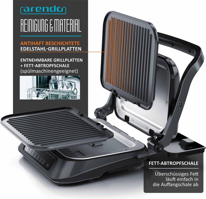 Produktbild Arendo Kontaktgrill 1900W, Digitalsteuerung, Tischgrill, Sandwichmaker, Abnehmbare Platten, Elektrogrill