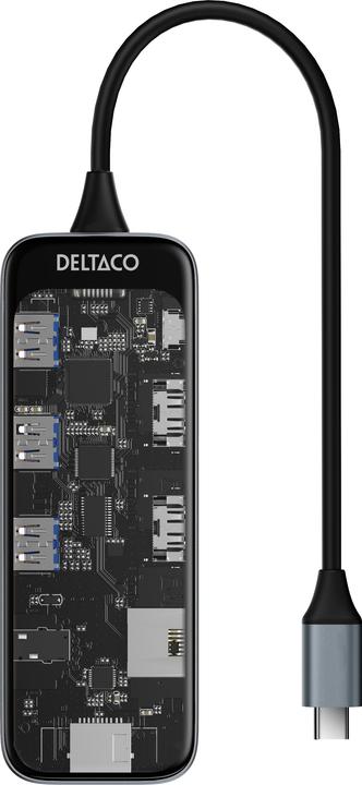 Actual product image Deltaco USB-C docking station 3xUSB/SD/microSD/2xHDMI/RJ45 (USB-C, 10 Ports)