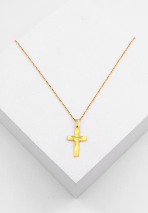 Produktbild Muau Pendant cross yellow gold 750, 25x12mm (Satiniert mit Kreuz-Fantasieschliff)