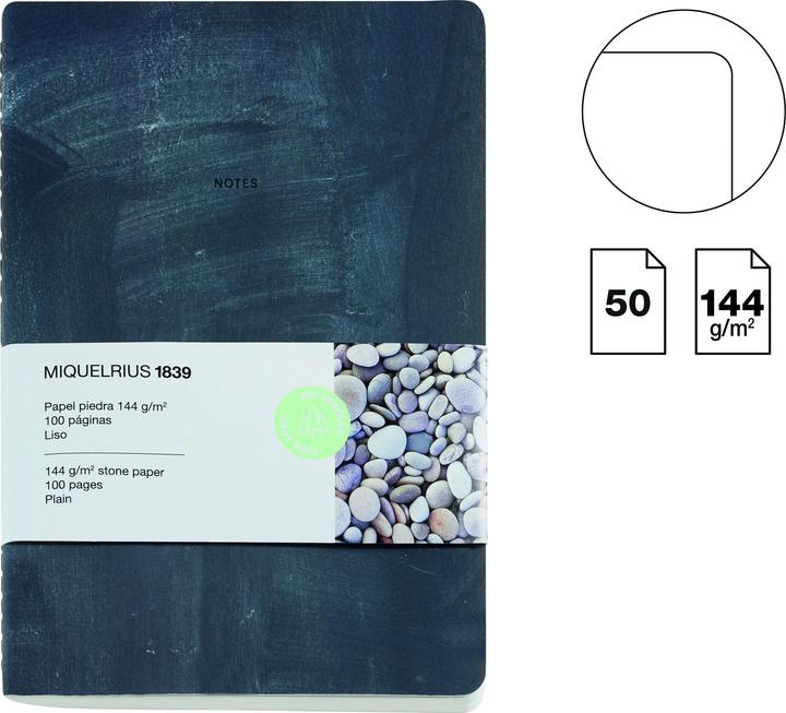 Image du produit Miquelrius Carnet de notes Stone black (A5, Blanc, Couverture rigide)