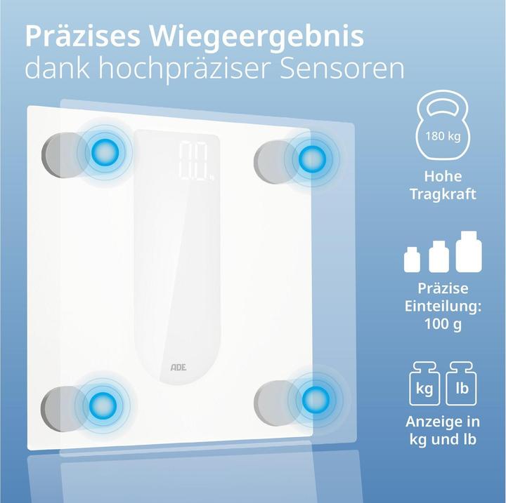 Produktbild ADE Personenwaage Allegra Weiss, Displaytyp: LED, Digital (180 kg)