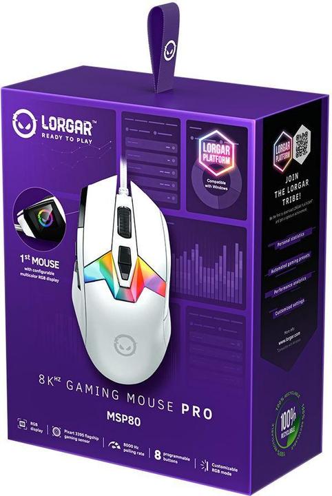 Actual product image Lorgar Computer mouse MSP80, 8000 Hz Gaming Mouse Pro, White