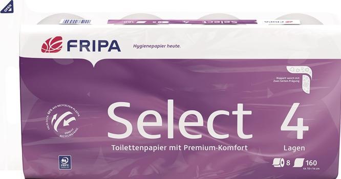 Produktbild Fripa Toilettenpapier Select 100% Zellstoff 4-lagig 48 Rollen/Paket, 8 x 160 Blatt a 14cm, 4-lagig (48 x)