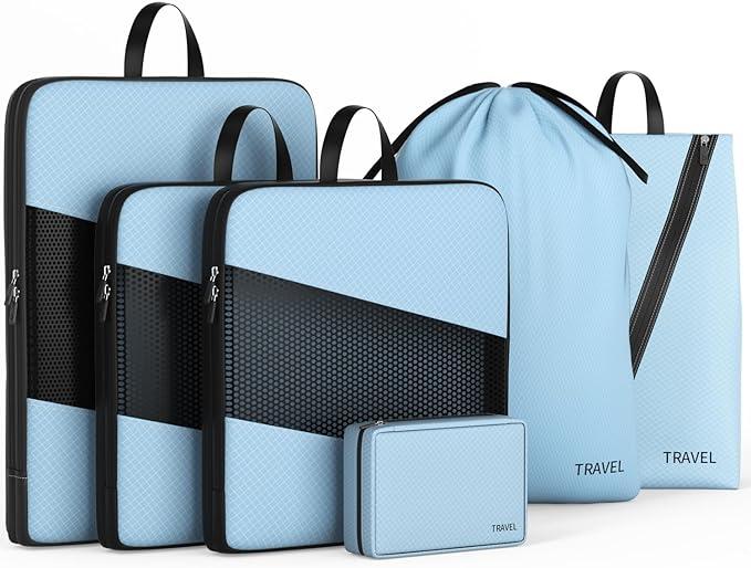Only-Bags.Store 6 Stück Kompressions-Packwürfel für Koffer, erweiterbare Aufbewahrungstaschen für Reiseutensilien