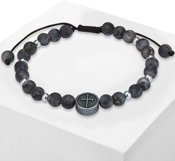 Produktbild True Rebels Herren Kreuz Edelstahl Jade silber 19,0 - 23,0 cm, flexibel einstellbar - 11740 (23 cm, Edelstahl)