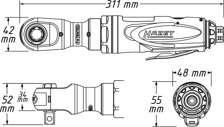 Actual product image HAZET Air ratchet 9022P-2 ∙ Square, solid 12.5 mm (1/2 inch) (1/2")