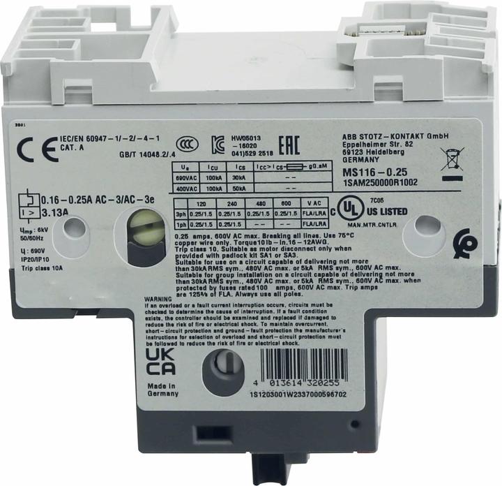 Image du produit ABB Disjoncteur moteur MS116 - 0,25