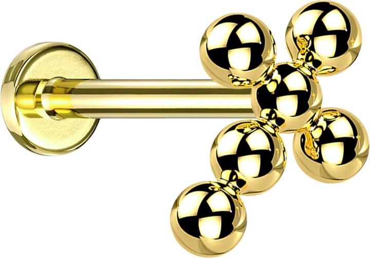 Produktbild Star Piercing Micro Labret Innengewinde vergoldet Kreuz Kugeln (Titan G23, ohne Messing)