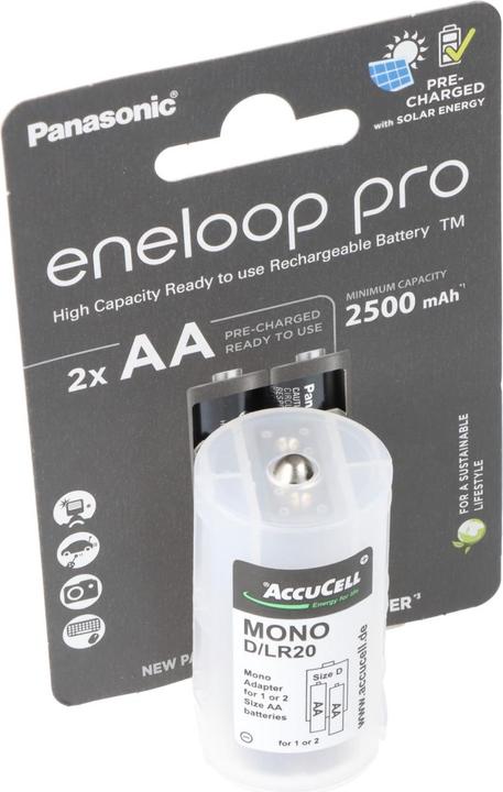 Immagine prodotto Panasonic Mono 5000mAh composto da 1x AccuCell Adapter D e 2x eneloop pro AA (1 pz., D, 2500 mAh)
