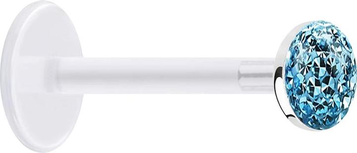 Image du produit Star Piercing Micro Labret transparent avec disque de cristal aqua Couche de protection en époxy (sans laiton, Bioflex, Argent sterling 925)