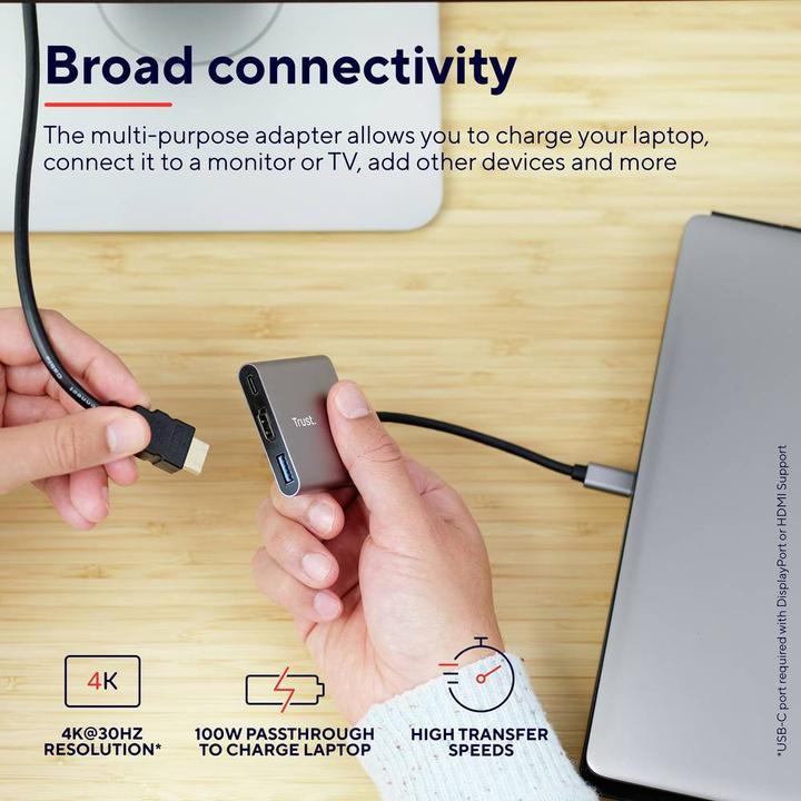 Image du produit Trust Dalyx - USB 3.2 Gen 1 (3.1 Gen 1) Type-C - HDMI - USB 3.2 Gen 1 (3.1 Gen 1) Type (USB-C, 3 Ports)