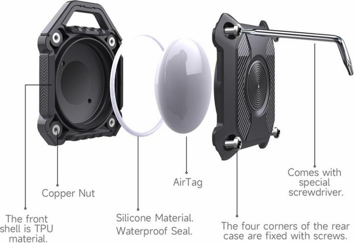 Actual product image Screenguard Apple Airtag Rugged Waterproof Case with key ring