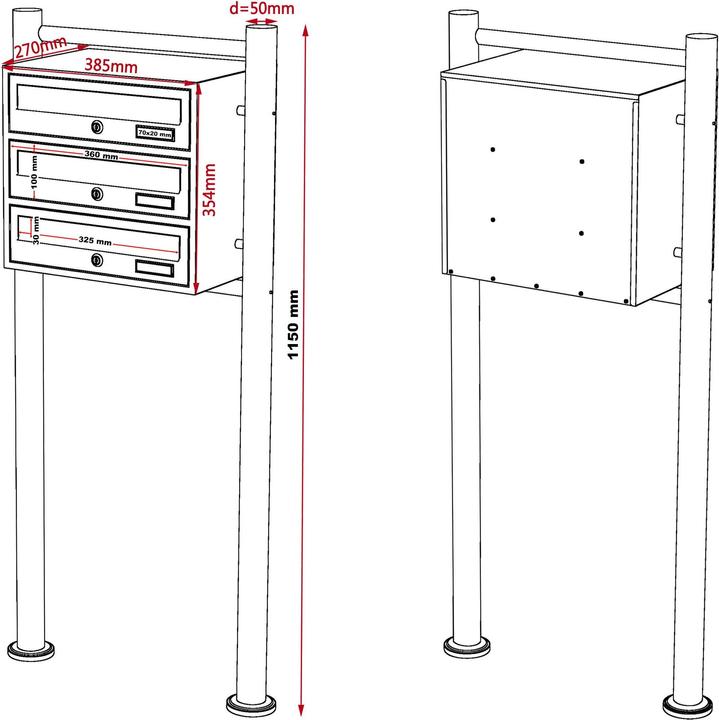 Actual product image Wiltec 3 letterbox system white 513x270x1150mm letterbox letterbox