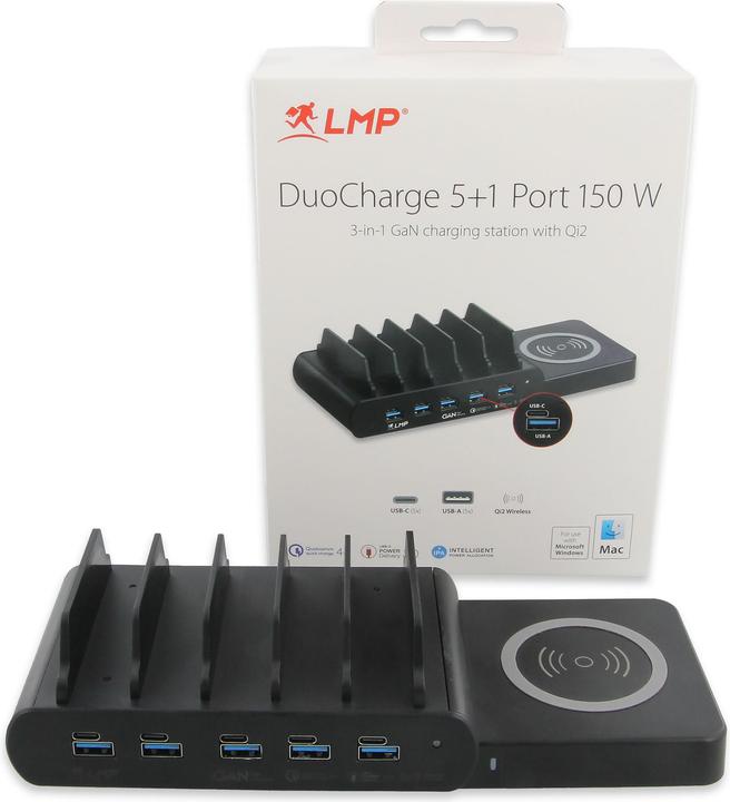 Image du produit LMP DuoCharge 5+1 Port,GaN charging station Qi2 charging pad (150 W)