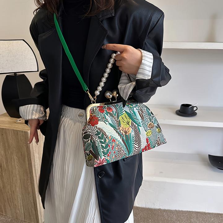 Immagine prodotto Only-Bags.Store Vintage-inspirierten Blumenmuster Design Kupplung Tasche mit faux Perle Griff, modische