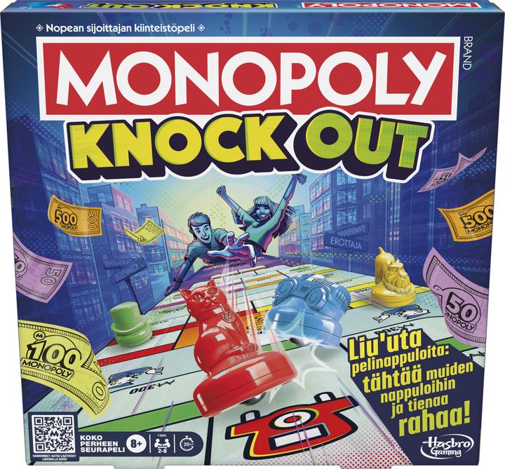 Komelon Monopoly Knockout Family Party Game, Quick-Playing Board Games for Ages 8+, 2-8 Players, 20 Mins. (Finnish)