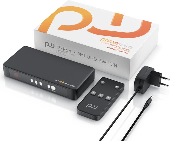 Actual product image Primewire 4k HDMI Switch 3 Port with Remote Control / 3D + CEC / 2160p 30Hz