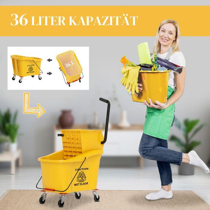 Actual product image Swisshandel24 Putzwagen Reinigungswagen 36 Liter Eimer mit Presse, Mopp und Griff Gelb (1 pcs.)