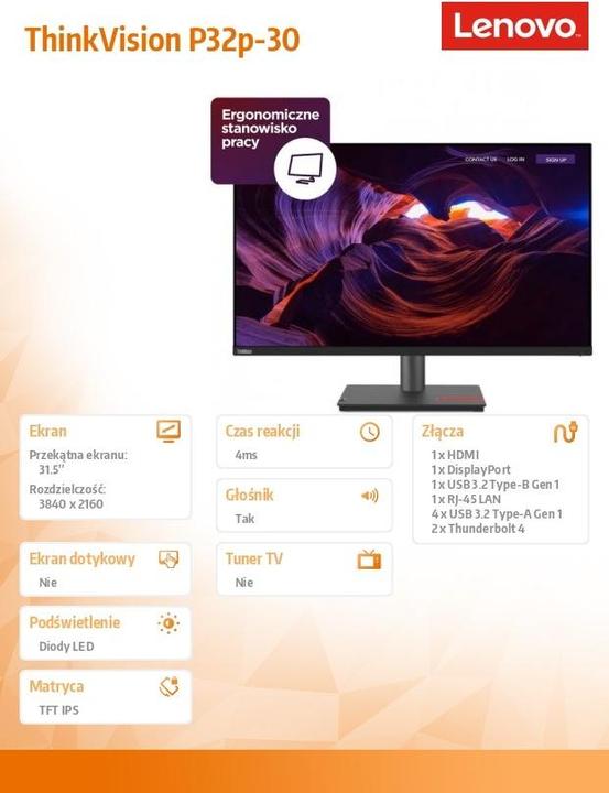 Actual product image Lenovo ThinkVision P32p-30 (3840 x 2160 Pixels, 31.50")