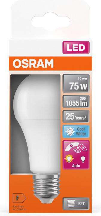 Actual product image Osram LED DAYLIGHT SENSOR CLASSIC A 10W 840 Frosted E27 (E27, 10 W, 1055 lm, 4 x, A)