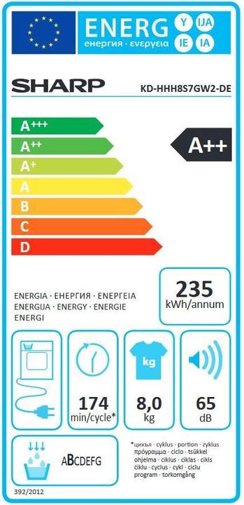 Energie-Label Sharp KD-HHH8S7GW2-DE (8 kg, Rechts)