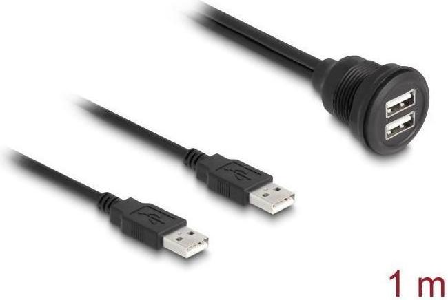 Image du produit Delock Câble USB 2.0 2 x USB type A mâle vers 2 x USB type A femelle à encastrer 1 m noir (1 m, USB 2.0)