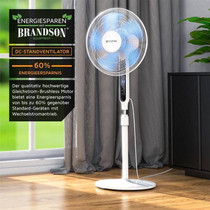 Immagine prodotto Brandson Ventilatore da piedistallo, motore DC, telecomando, risparmio energetico, timer, silenzioso (56 dB)