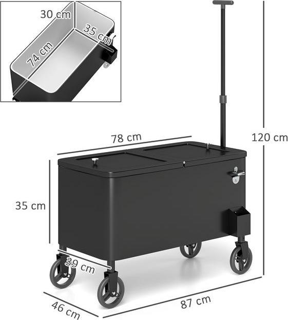 Immagine prodotto Swisshandel24 76L Kühlwagen Servierwagen mit Rädern Flaschenöffner Deckel Griffe Kühlbox (76 l)