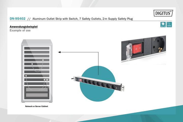Actual product image Digitus Socket strip with aluminium profile (7 x, CEE 7/3, 2 m)