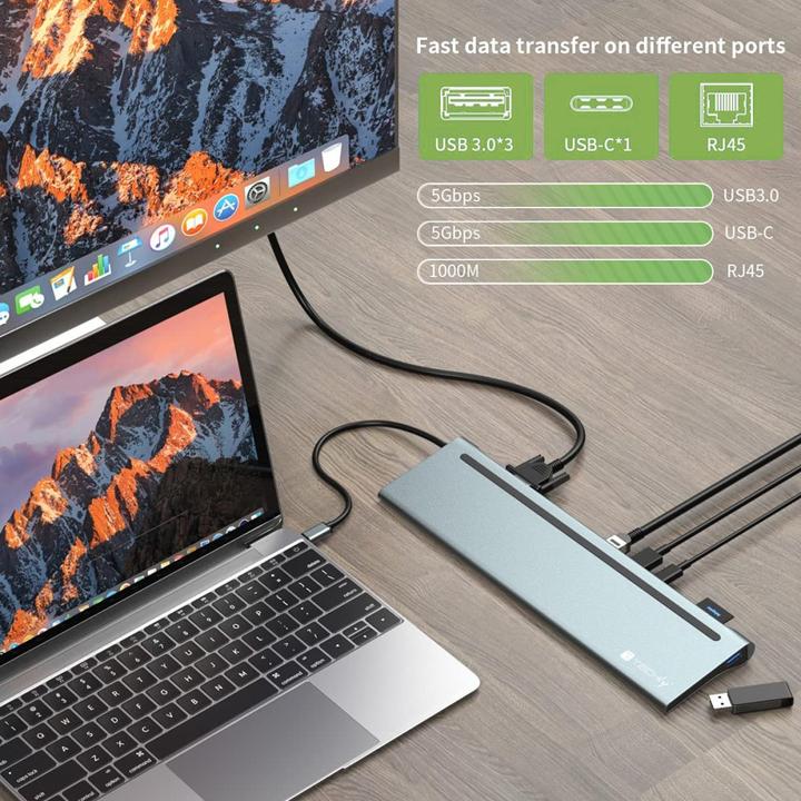 Productafbeelding Techly Docking Station USB-C-12-in-1 (USB-C, 1 Havens)