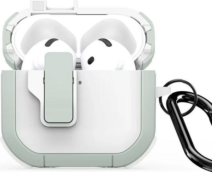 Actual product image Dux Ducis Headphone case - AirPods 4 PECP Series PC+TPU Cover with Hook White Green (Charging case cover)