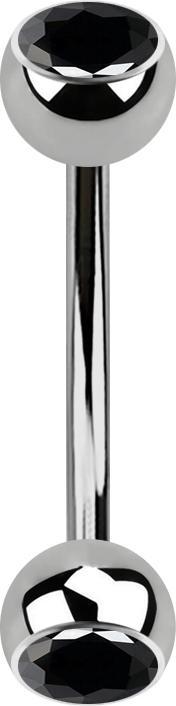 Star Piercing Micro Banane silber mit zwei Kugeln Kristall schwarz (Titan G23, ohne Messing)