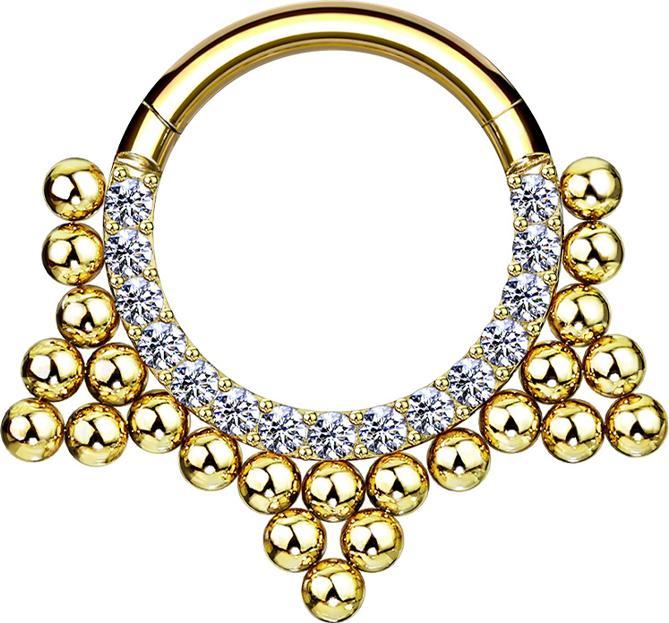 Star Piercing Micro Segmentring klappbar vergoldet front Kristalle silber und Kugeln Dreieck (Chirurgenstahl 316L, ohne Messing)