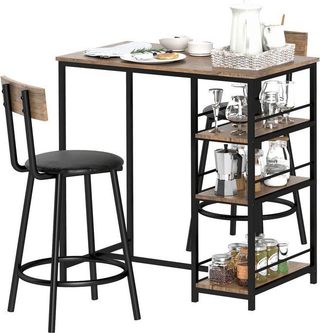 Immagine prodotto Swisshandel24 Bartisch mit Barhocker Set, 3-tlg. Bartisch-Set mit Küchentisch, 2 Barstühlen