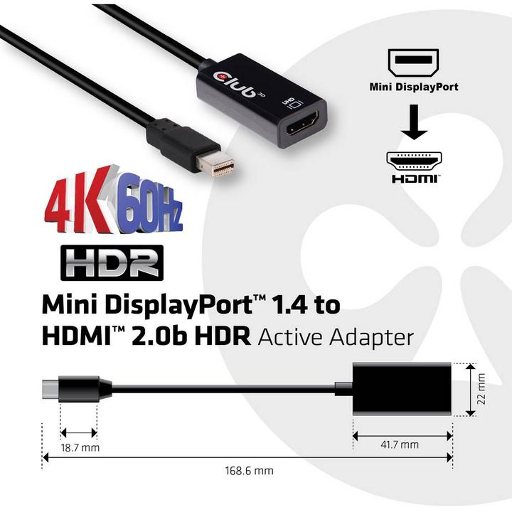 Actual product image Club 3D Mini DisplayPort 1.4 to (HDMI, 1.12 cm)